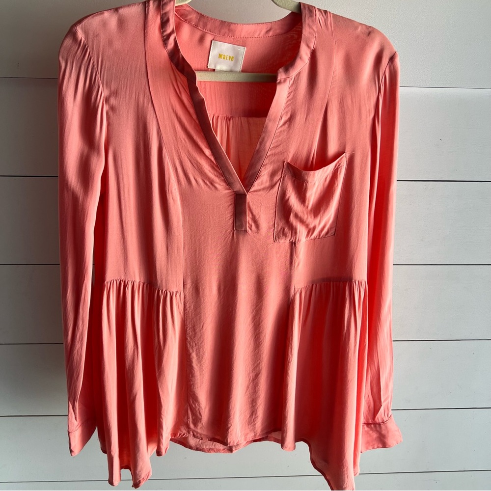 Maeve by Anthropologie Women’s Coral Long Sleeve Flowy Blouse Size 4 Small